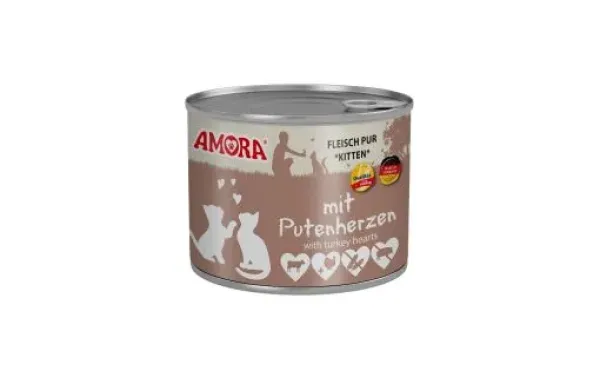 AMORA Cat Fleisch Pur Kitten mit Putenherzen 6 x 200g